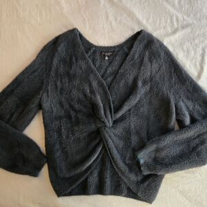 Current Air sz L Fuzzy Teal Twist Front Sweater 90s y2k retro shag fabric